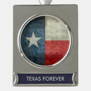 Texas-Flagge im Vintage-Retro-Stil-Ornament Banner-Ornament Silber