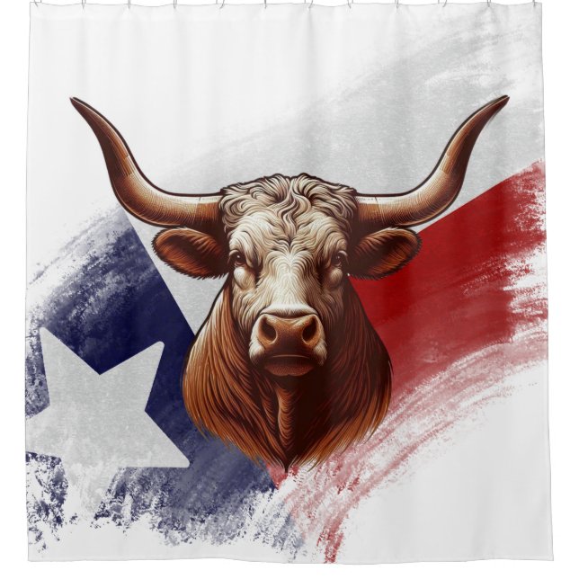 Texas-Flagge & Langhornkuh Duschvorhang (Vorderseite)