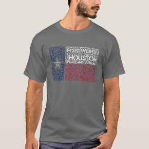 Texas-Flagge mit Stadtbezeichnungen Word Art T-Shirt