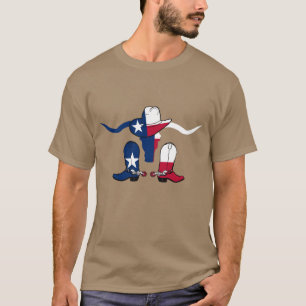 Texas-Flaggen-Ochse-Kopf mit Cowboyhut und T-Shirt