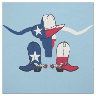 Texas-Flaggen-Ochse, Stiefel und Cowboyhut auf lt Stoff