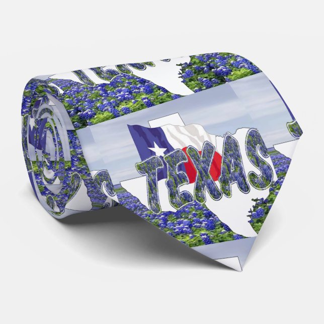 Texas-Form mit Texasflagge und Bluebonnets Krawatte (Gerollt)
