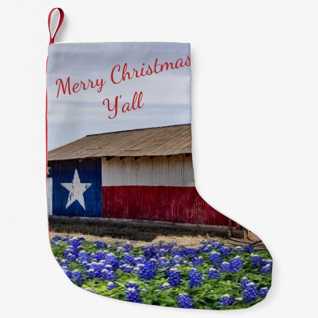 Texas Frohe Weihnachten Y'all Stall und Bluebonnet Kleiner Weihnachtsstrumpf (Vorderseite)