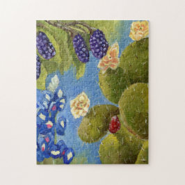 Texas Frühlingsgemälde Bluebonnets Kaktus dewberry Puzzle