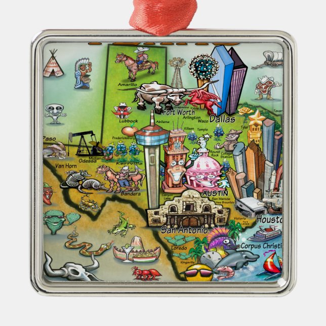 Texas Fun Map Ornament Aus Metall (Vorne)