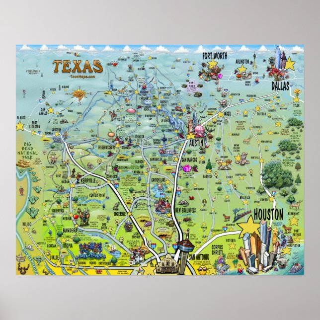 Texas Fun Map Poster (Vorne)