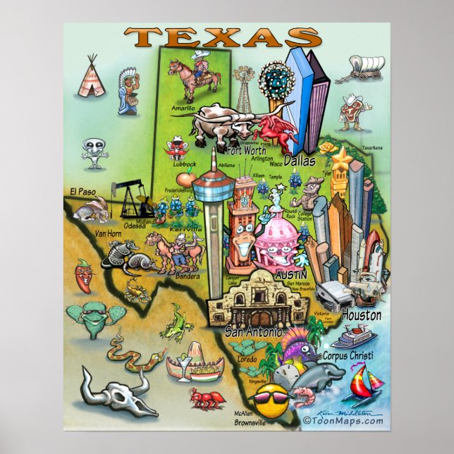 Texas Fun Map Poster (Vorne)