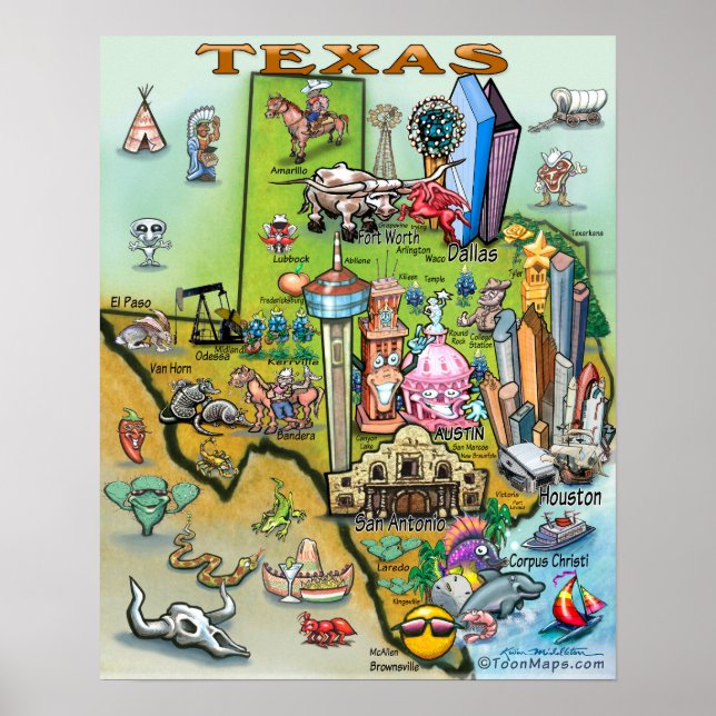 Texas Fun Map Poster (Vorne)