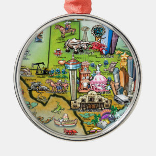 Texas Fun Map Silbernes Ornament