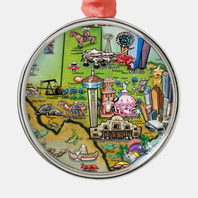 Texas Fun Map Silbernes Ornament (Vorne)