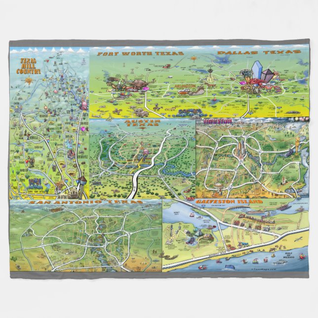 Texas Fun Maps Fleecedecke (Vorderseite (Horizontal))