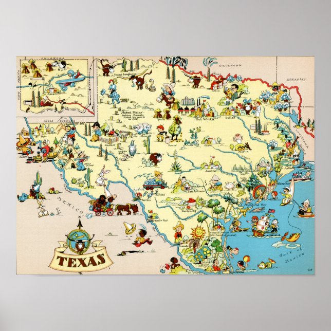 Texas Funny Vintag Map Poster (Vorne)