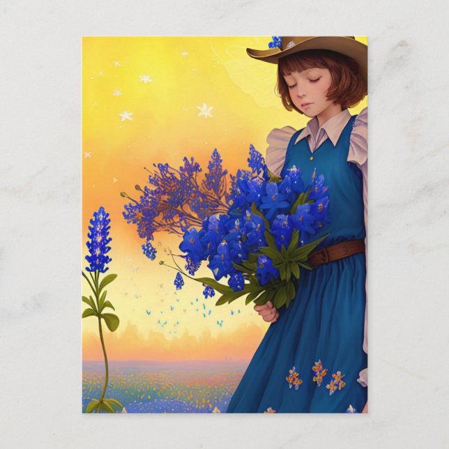 Texas Girl Texas Bluebonnets Texan Pride Art Postkarte (Vorderseite)