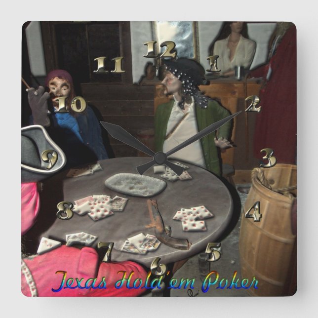 Texas-Griff ` EM-Poker Quadratische Wanduhr (Vorderseite)