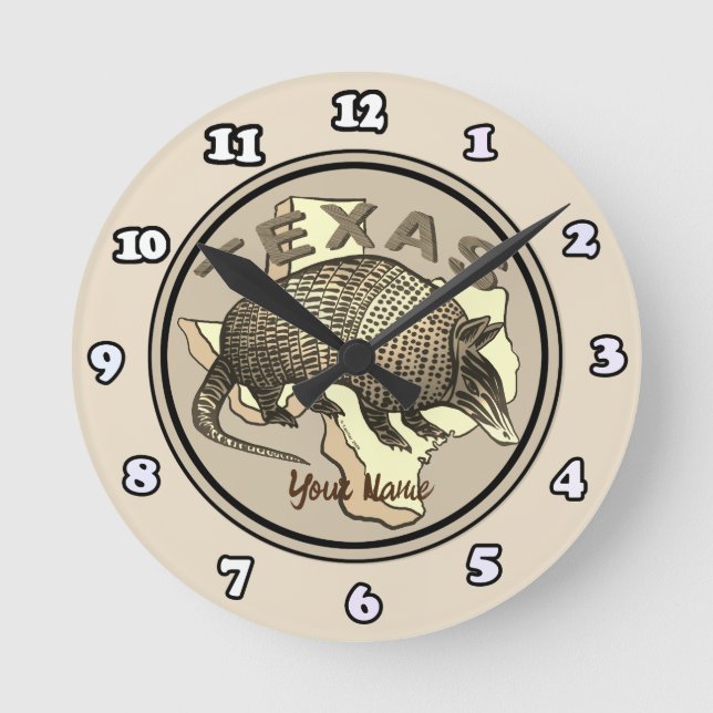 Texas-Gürteltier-Uhr Runde Wanduhr (Vorderseite)