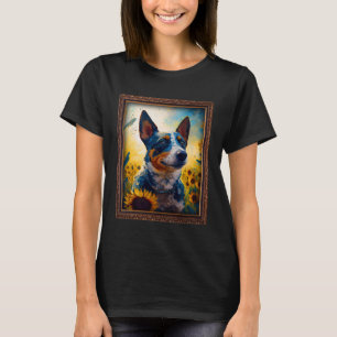 Texas Heeler Malerei Sonnenblumen Blume Mama Fraue T-Shirt
