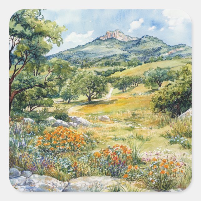 Texas Hill Country Quadratischer Aufkleber (Vorderseite)
