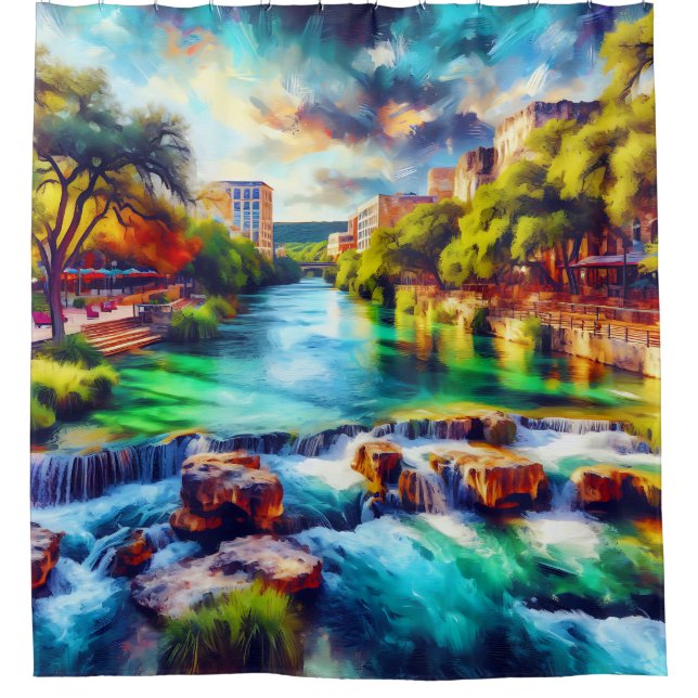 "Texas Hill Country: Tranquil River" Duschvorhang (Vorderseite)