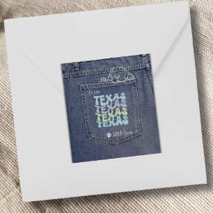 Texas Hund in Jean Pocket Classic Square Sticker