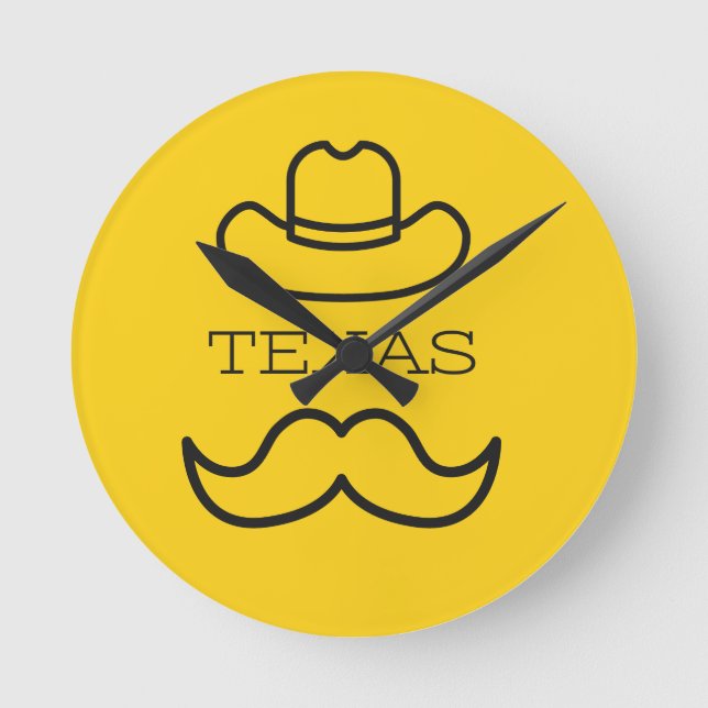 Texas in Gelb 2 Runde Wanduhr (Vorderseite)