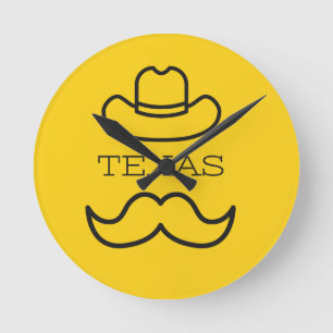 Texas in Gelb 2 Runde Wanduhr