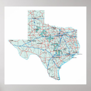 Texas Interstate Map Print Poster