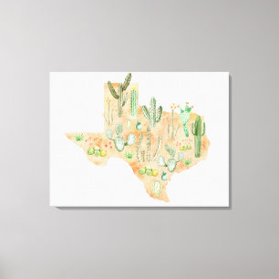 Texas-Kakteen-Aquarell-Illustrationskarte Leinwanddruck