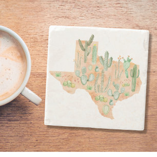 Texas Kaktus Aquarell-Illustrationskarte Reise Steinuntersetzer