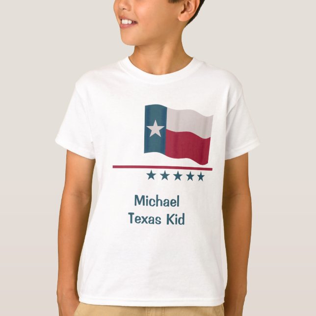 Texas Kid Word Wave Lone Star Flag T-Shirt (Vorderseite)