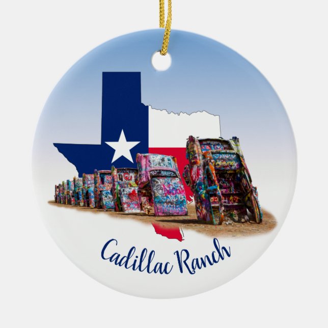 Texas Kontur & Cadillac Ranch Cars Keramik Ornament (Vorne)