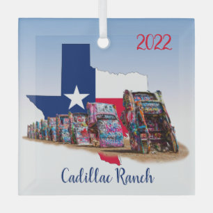 Texas Kontur & Cadillac Ranch Cars Ornament Aus Glas