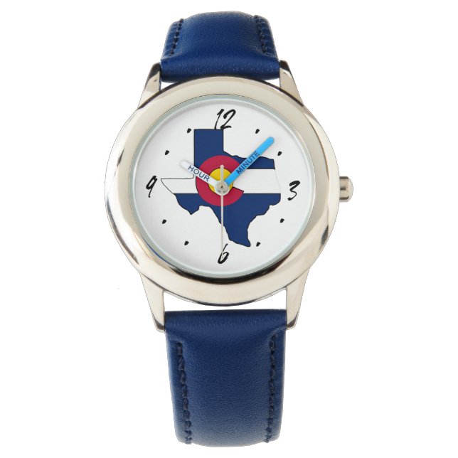 Texas Kontur Colorado Flag Armbanduhr (Vorderseite)