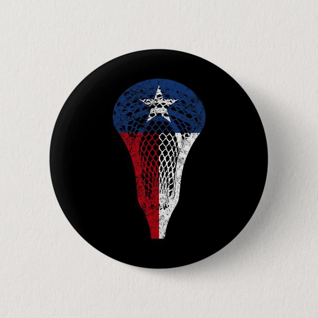 Texas Lacrosse Texan State Flag Lax Stick T-Shirt Button (Vorderseite)