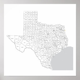 Texas Landkreis Karte mit Landkreis-Namen Poster