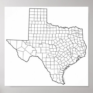 Texas-Landkreis-leere Kontur-Karte Poster
