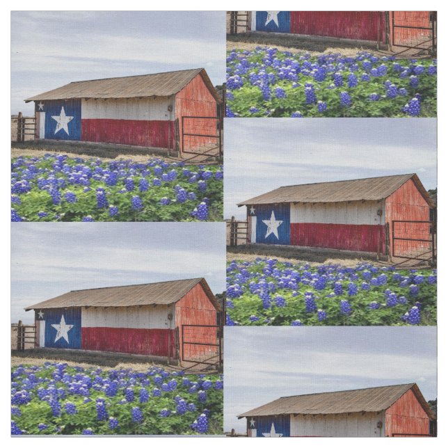 Texas-Landschaftsscheune mit Bluebonnets 4,5" Stoff (Muster)