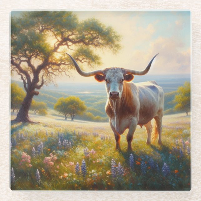Texas-Langhornkuh Glasuntersetzer (Vorderseite)