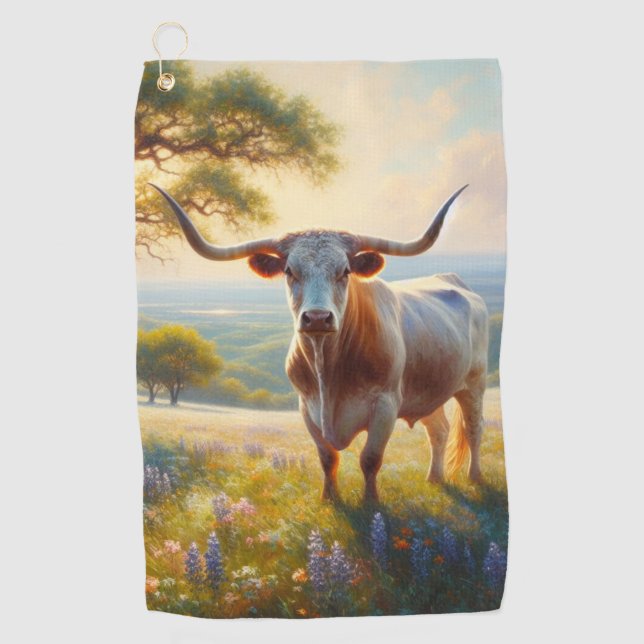 Texas-Langhornkuh Golfhandtuch (Vorderseite)