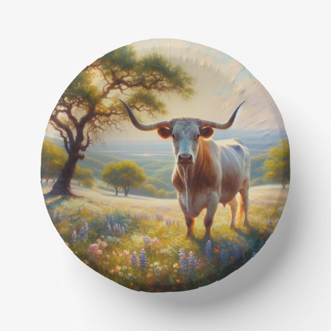 Texas-Langhornkuh Pappteller (Vorderseite)