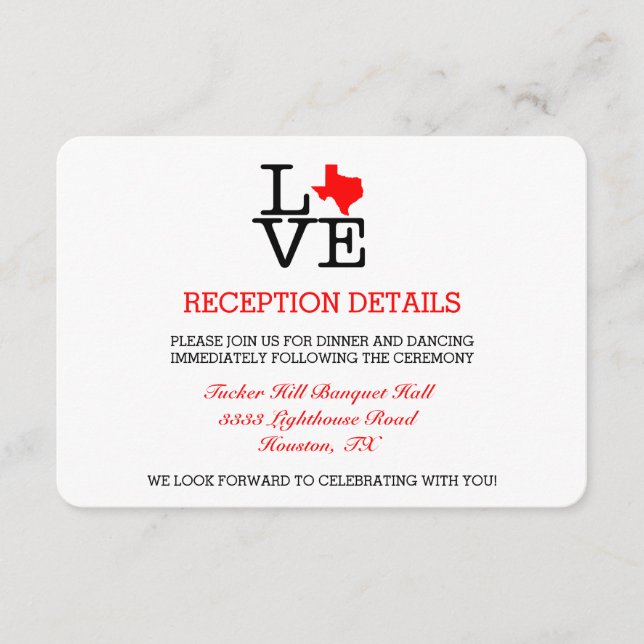Texas Liebe Wedding Reception Card Begleitkarte (Vorderseite)
