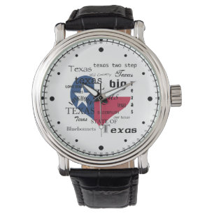 Texas Liebe-Word Cloud+Herz-Flag Armbanduhr