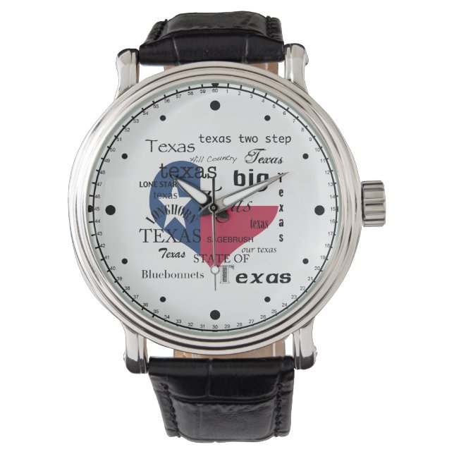 Texas Liebe-Word Cloud+Herz-Flag Armbanduhr (Vorderseite)