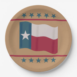 Texas Lone Star Flag Red White Blue Tan Pappteller