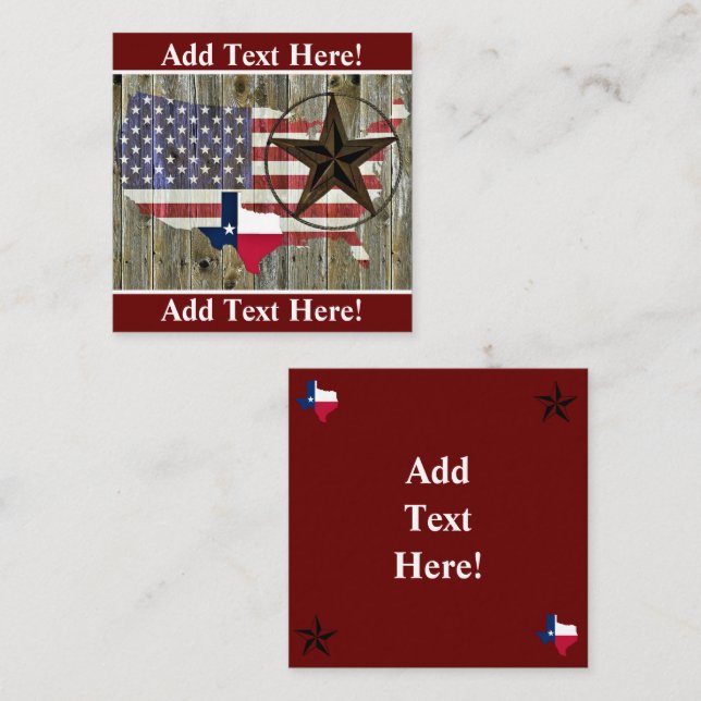 Texas Lone Star - Flaggenplan Quadratische Visitenkarte (Vorne/Hinten)