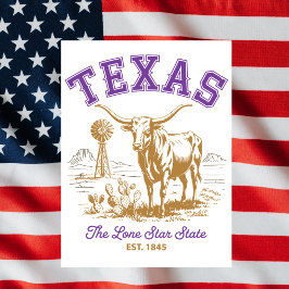 Texas Lone Star Staat Bull Illustration Travel Postkarte