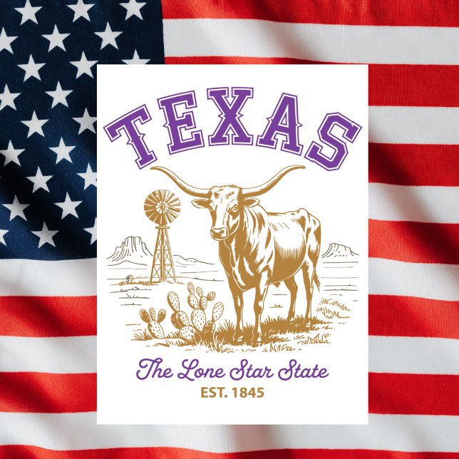 Texas Lone Star Staat Bull Illustration Travel Postkarte (Texas Lone Star State Bull Illustration Travel Postcard
)