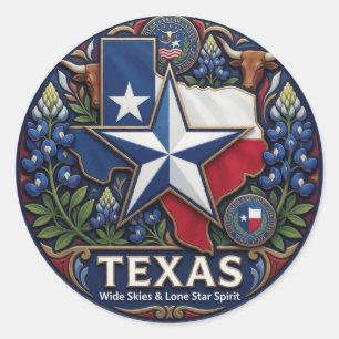 Texas Lone Star Symbole und Staatsstolz ✦ Runder Aufkleber