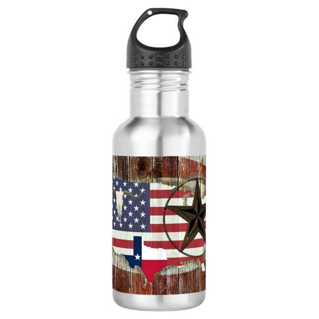 Texas Lone Star Texas Long Horn Edelstahlflasche (Vorderseite)