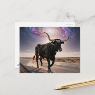 Texas Longhorn auf der Autobahn Postkarte