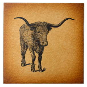 Texas Longhorn Bull Rustikaler Vintager Western Ku Fliese